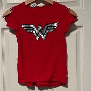 GAP Red Short Sleeve Wonder Woman Tee with Silver Sequin Emblem